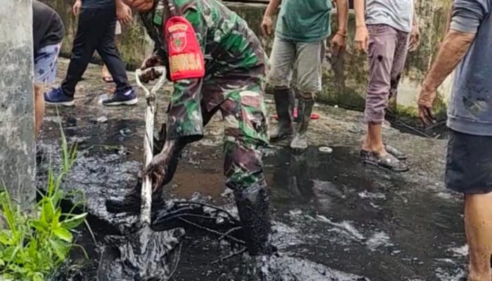 Peduli Lingkungan, Babinsa Kecamatan Wonomulyo Gotong Royong Bersihkan Drainase