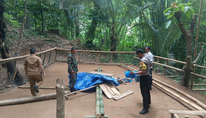 Polsek Polewali, Babinsa dan Lurah Sulewatang Musnahkan Arena Judi Sabung Ayam