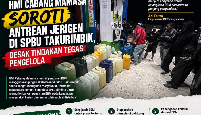 HMI Cabang Mamasa Soroti Antrean Jerigen di SPBU Takurimbik, Desak Tindakan Tegas Pengelola